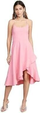Black Halo Marie Pink Asymmetrical Hem Midi Cocktail Dress Size 8